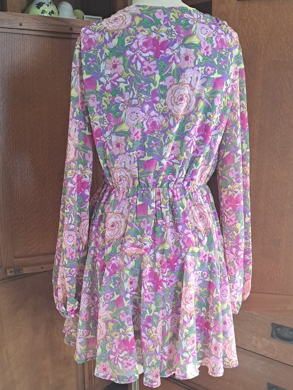 Lush Floral Faux Wrap Long Sleeve Mini Dress Purple Pink NWT Small - Picture 11 of 16